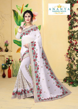 Exotic  White Georgette Saree with  White Blouse