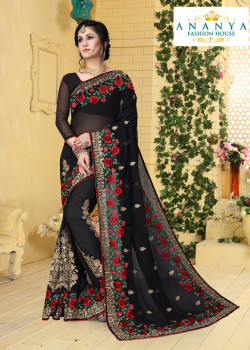Gorgeous Black Georgette Saree with Black Blouse
