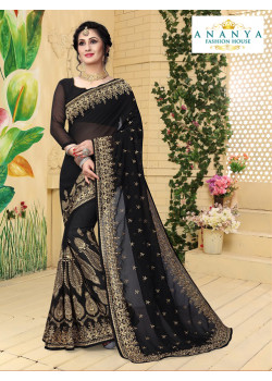 Incredible Black  Georgette Saree with Black  Blouse