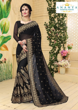 Incredible Black  Georgette Saree with Black  Blouse