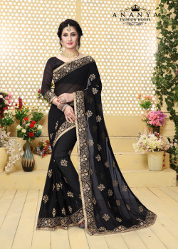 Melodic Black Georgette Saree with Black Blouse