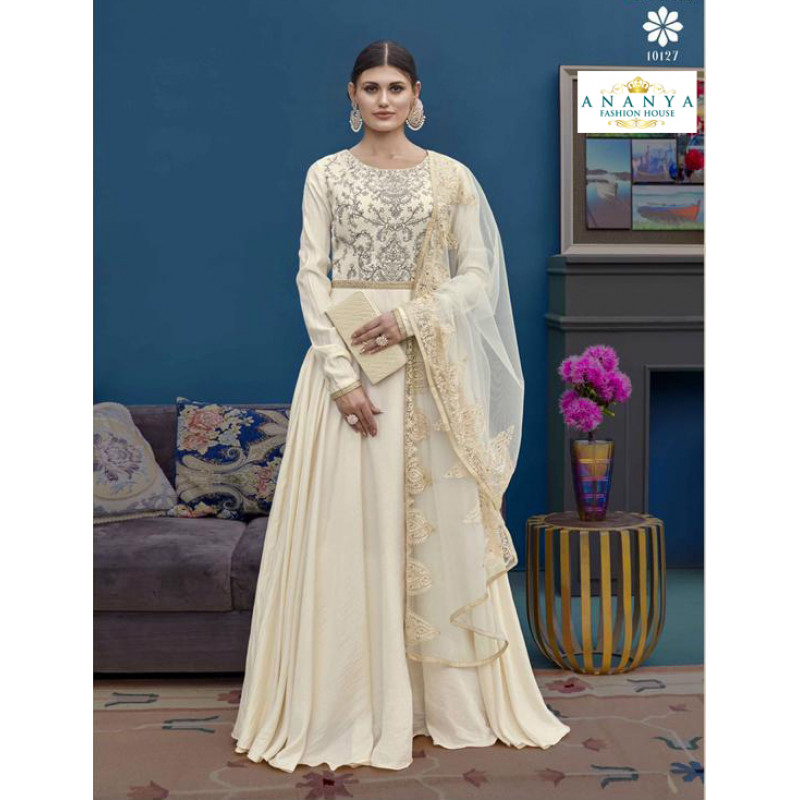 Trendy White Silk Salwar kameez