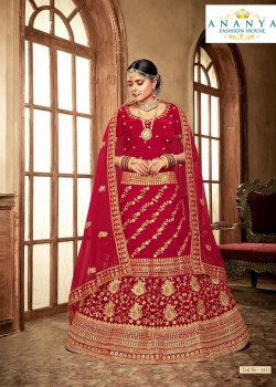 Charming Red - Gold color Velvet  Wedding Lehenga