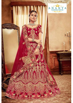 Divine Red - Gold color Velvet  Wedding Lehenga