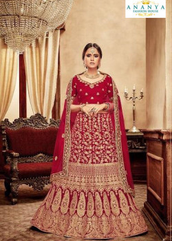 Enigmatic Red - Gold color Velvet  Wedding Lehenga