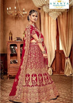 Exotic Red - Gold color Velvet  Wedding Lehenga