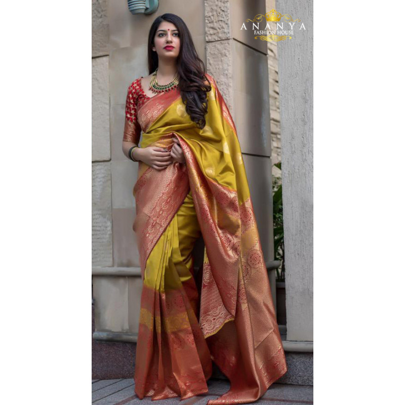 Adorable Multicolor Silk Saree with Red Blouse