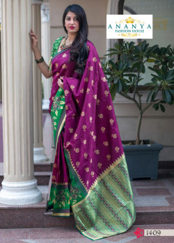 Dazzling Magenta- Green Silk Saree with Green Blouse