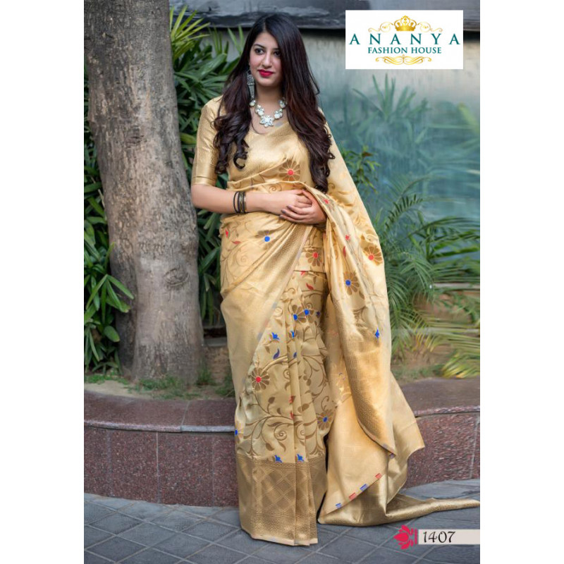 Melodic Gold Silk Saree with Gold Blouse