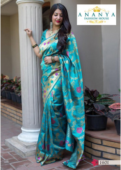 Melodic Light Blue Silk Saree with Blue Blouse