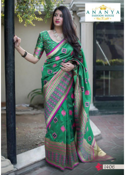 Trendy Green Silk Saree with Green Blouse