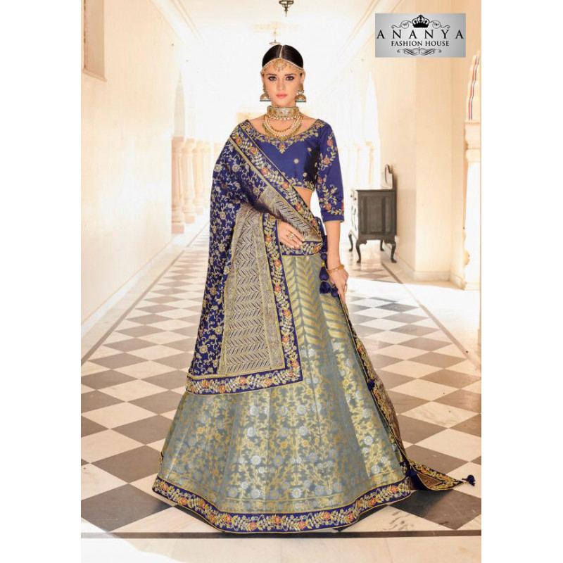 Charming Grey color Banarasi Tissue Designer Lehenga