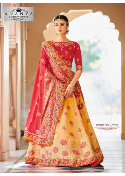 Enigmatic Liight Yellow color Banarasi Tissue Designer Lehenga