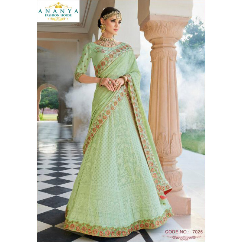 Exotic Pastel Green color Lakhnavi Silk Designer Lehenga