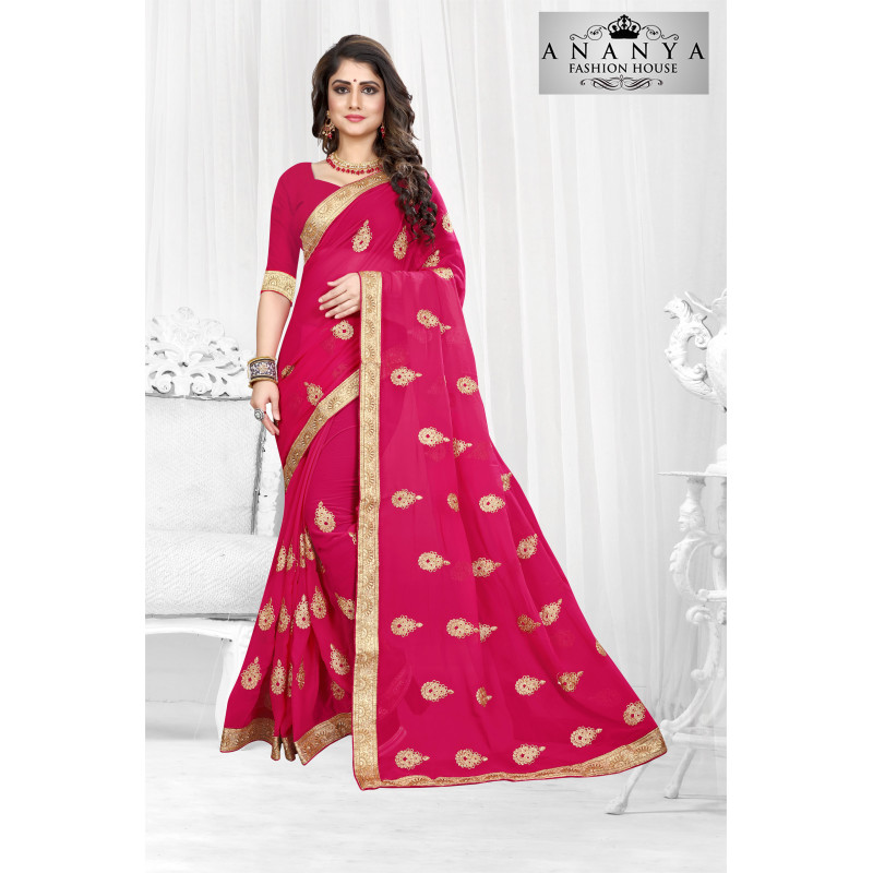 Charming Magenta Georgette Saree with Magenta Blouse