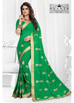 Luscious Green Georgette Saree with Green Blouse