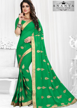 Luscious Green Georgette Saree with Green Blouse