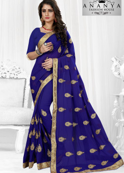 Melodic Blue Georgette Saree with Blue Blouse
