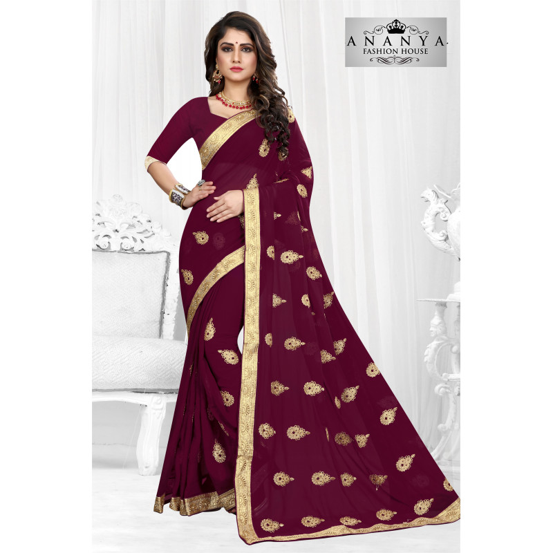 Melodic Purple Georgette Saree with Purple Blouse