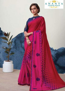 Enigmatic Magenta Georgette Saree with Dark Blue Blouse