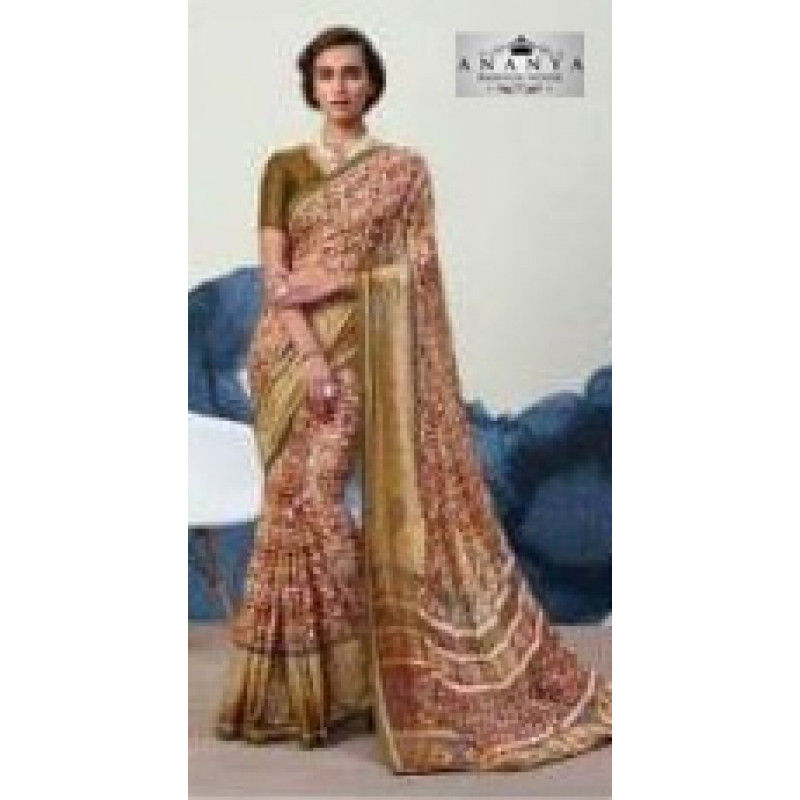 Flamboyant Olive Green Georgette Saree with Olive Green Blouse
