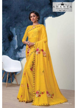 Incredible Yellow Georgette Saree with Yellow Blouse