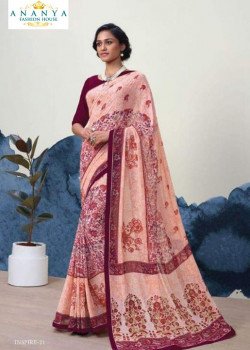Luscious Light Pink Georgette Saree with Wine Blouse