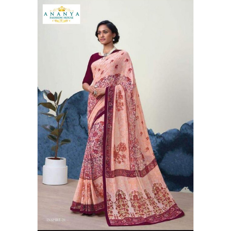 Luscious Light Pink Georgette Saree with Wine Blouse