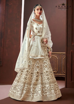 Classic White color Organza Silk Wedding Lehenga