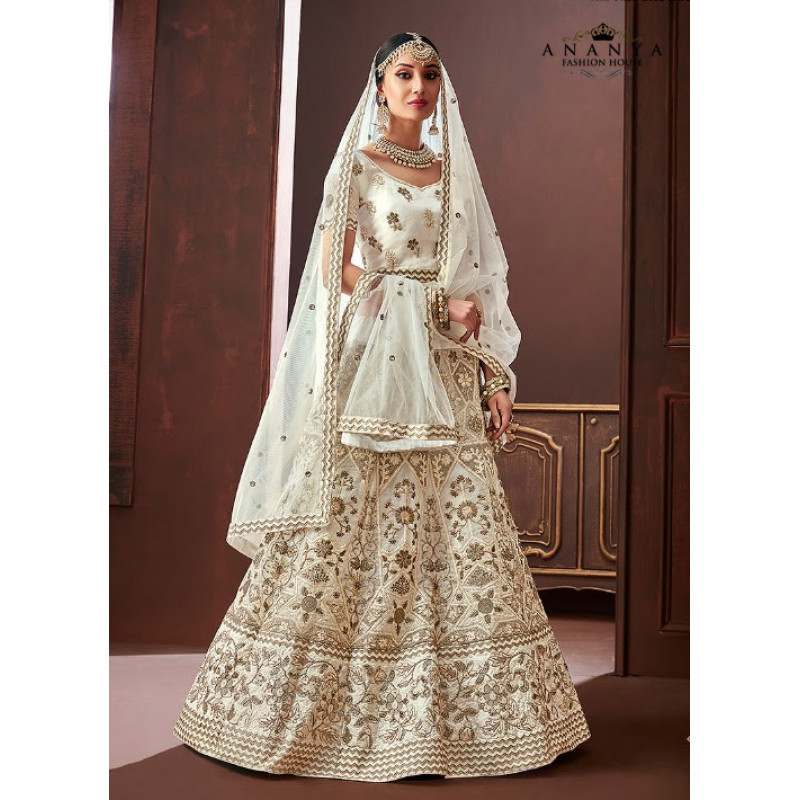 Classic White color Organza Silk Wedding Lehenga