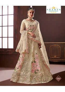 Trendy Off White color Organza Silk Wedding Lehenga