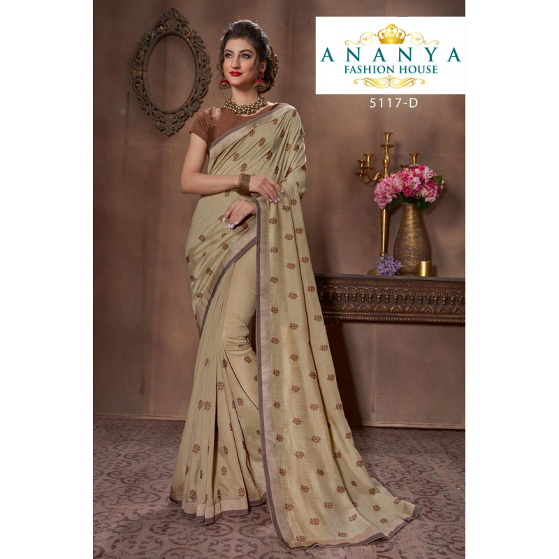 Dazzling Light Brown Silk Saree with Brown Blouse