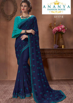 Divine Dark Blue Silk Saree with Light Blue Blouse