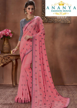 Gorgeous Pink Silk Saree with Grey Blouse
