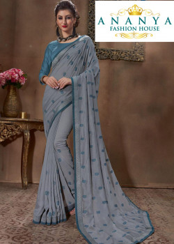 Magnificient Grey Silk Saree with Grey Blouse