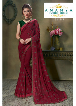 Melodic Wine Silk Saree with Bottle Green Blouse