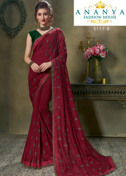 Melodic Wine Silk Saree with Bottle Green Blouse