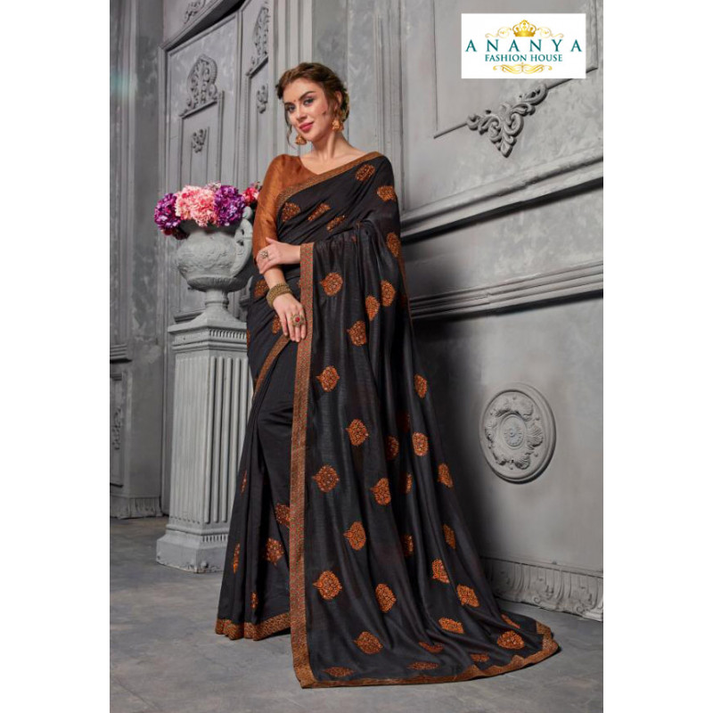 Charming Grey Silk Saree with Copper Blouse
