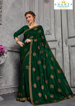 Dazzling Bottle Green Silk Saree with Bottle Green Blouse
