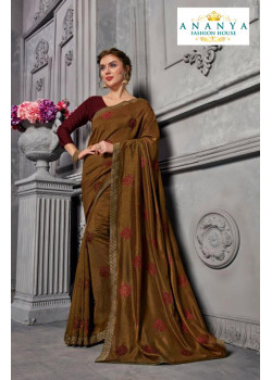 Luscious Olive Green Silk Saree with Maroon Blouse