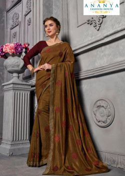 Luscious Olive Green Silk Saree with Maroon Blouse