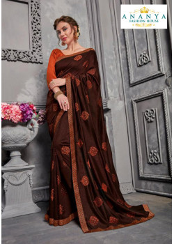 Trendy Brown Silk Saree with Orange Blouse