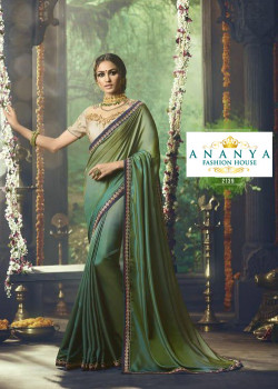 Classic Olive Green Barfi Saree with Beige Blouse