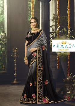 Flamboyant Black- Grey Rangoli Saree with Black Blouse