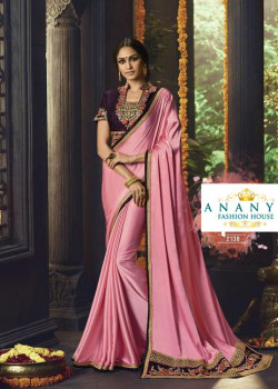Melodic Pink Barfi Saree with Violet Blouse