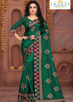 Adorable Sea Green Silk Saree with Sea Green Blouse