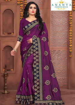 Melodic Violet Silk Saree with Violet Blouse