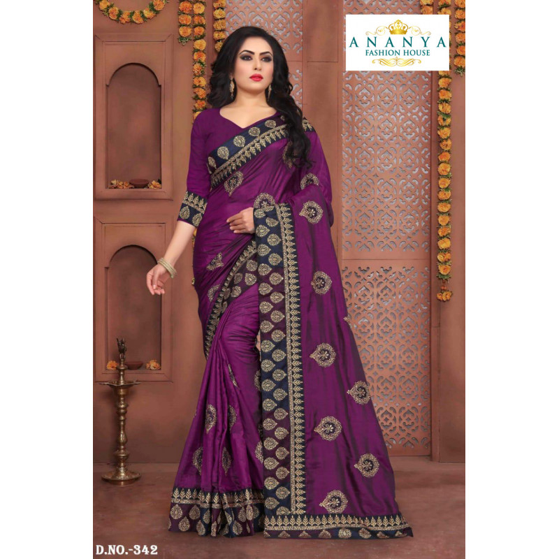 Melodic Violet Silk Saree with Violet Blouse