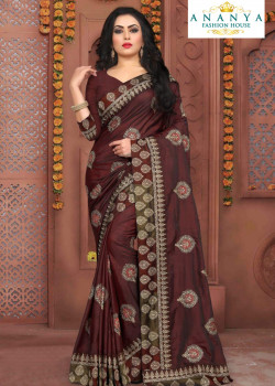 Plushy Brown Silk Saree with Brown Blouse