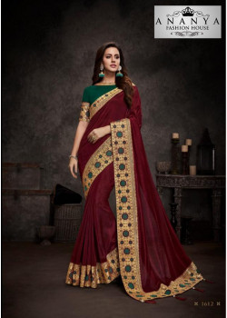 Gorgeous Maroon Silk Saree with Bottle Green Blouse
